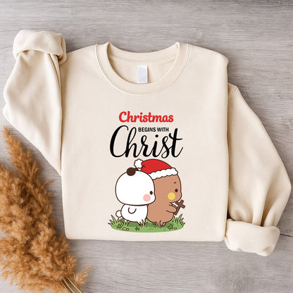 Christmas Begins With Christ Sweatshirt | Cute Christian Holiday Sweatshirt