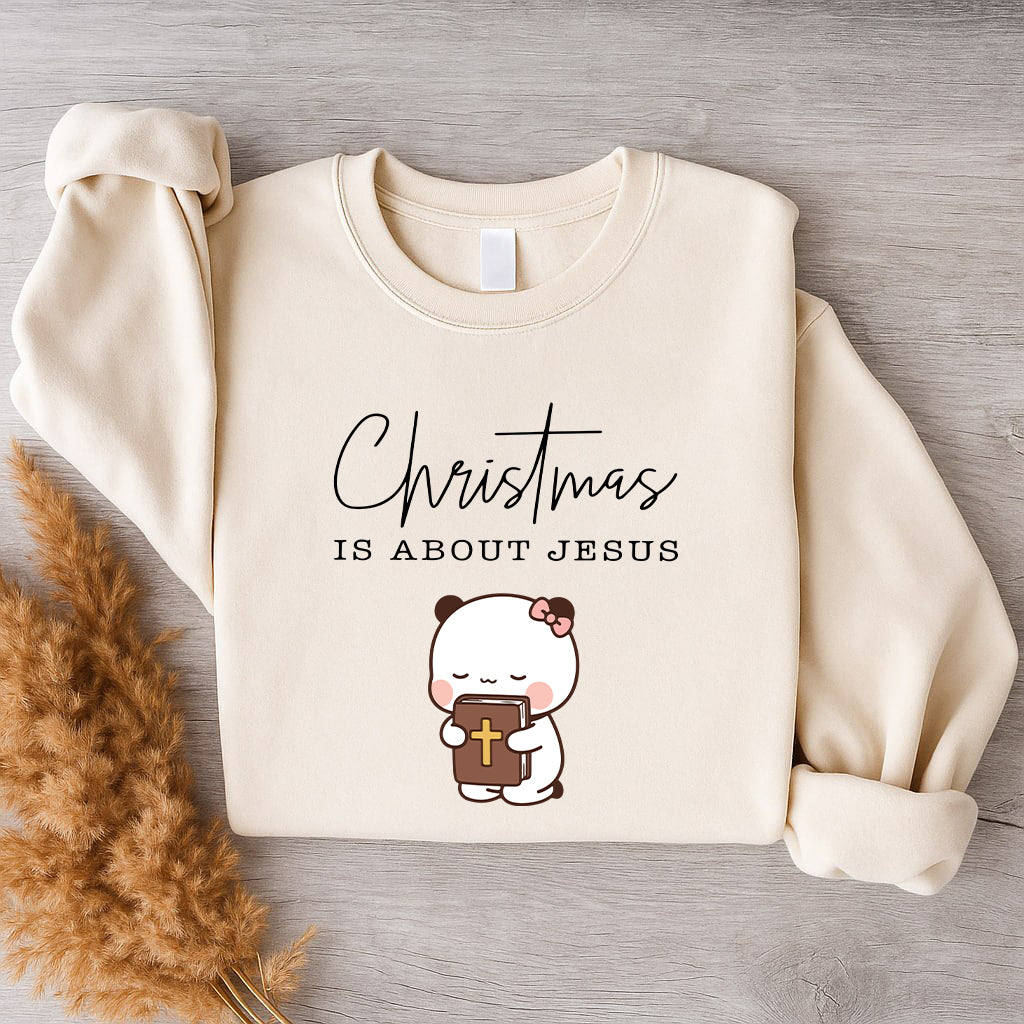 Christmas Is About Jesus Sweatshirt | Bubu & Dudu Matching Christian Holiday Sweatshirt
