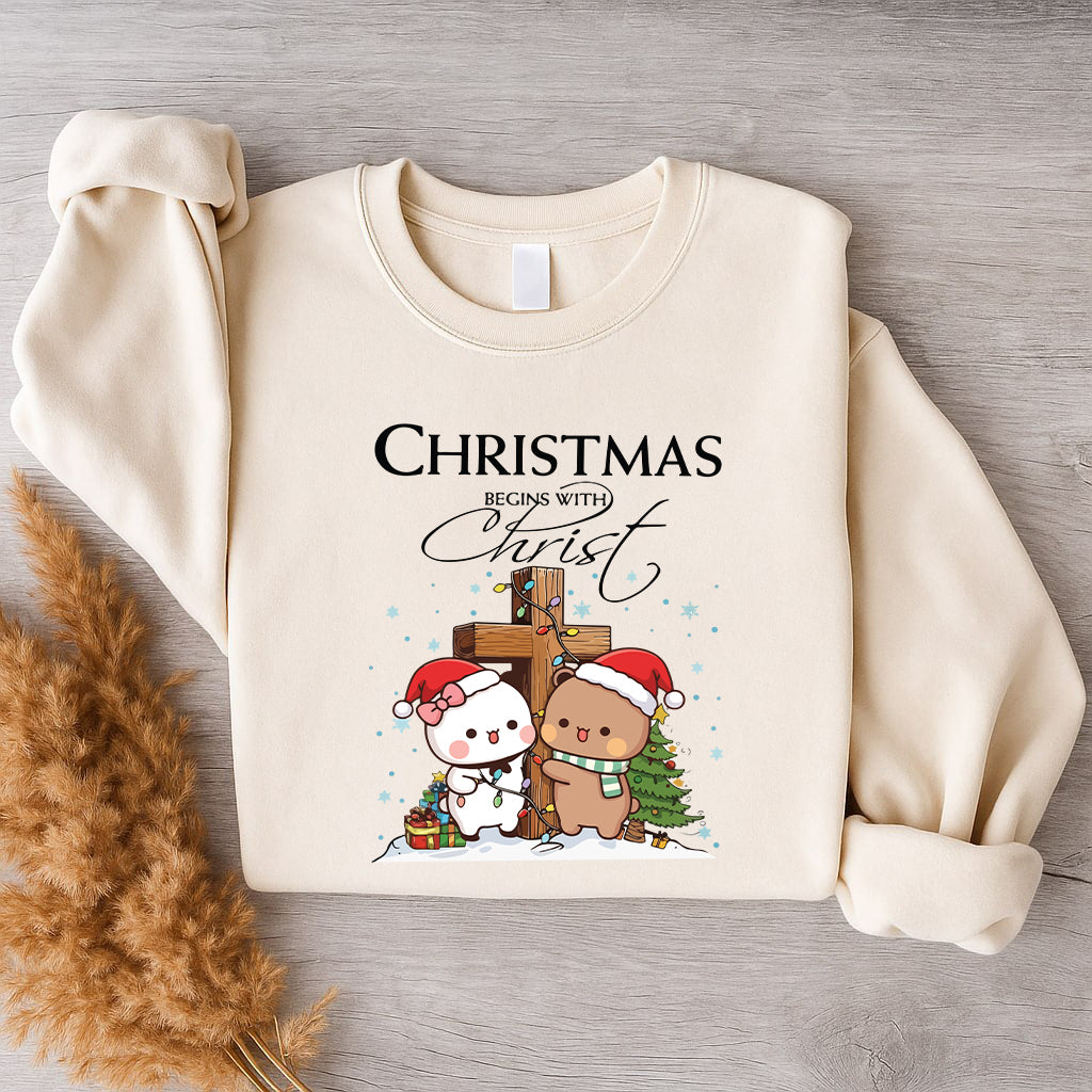 Christmas Begins With Christ Sweatshirt | Cute Christian Christmas Sweatshirt