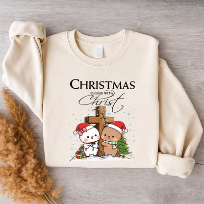 Christmas Begins With Christ Sweatshirt | Cute Christian Christmas Sweatshirt