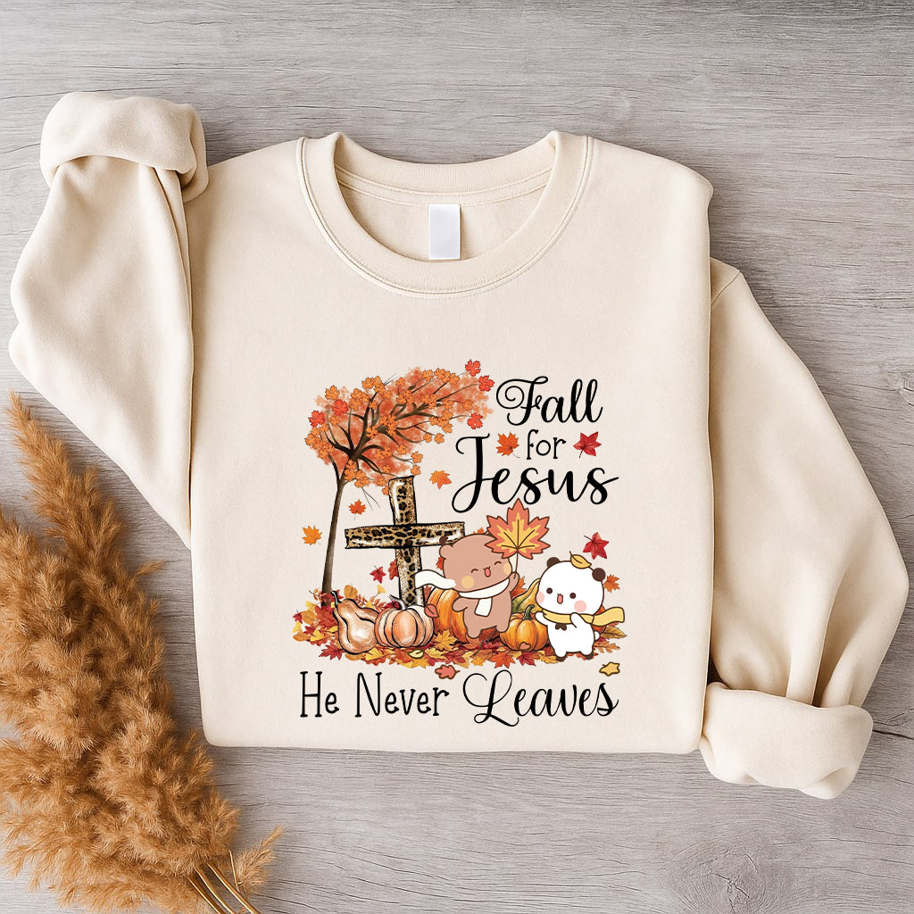 Fall For Jesus Sweatshirt | Christian Fall Sweatshirt, He Never Leaves