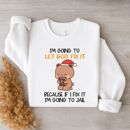 Let God Fix It Christian Christmas Sweatshirt | Matching Faith-Based Couple Sweatshirt