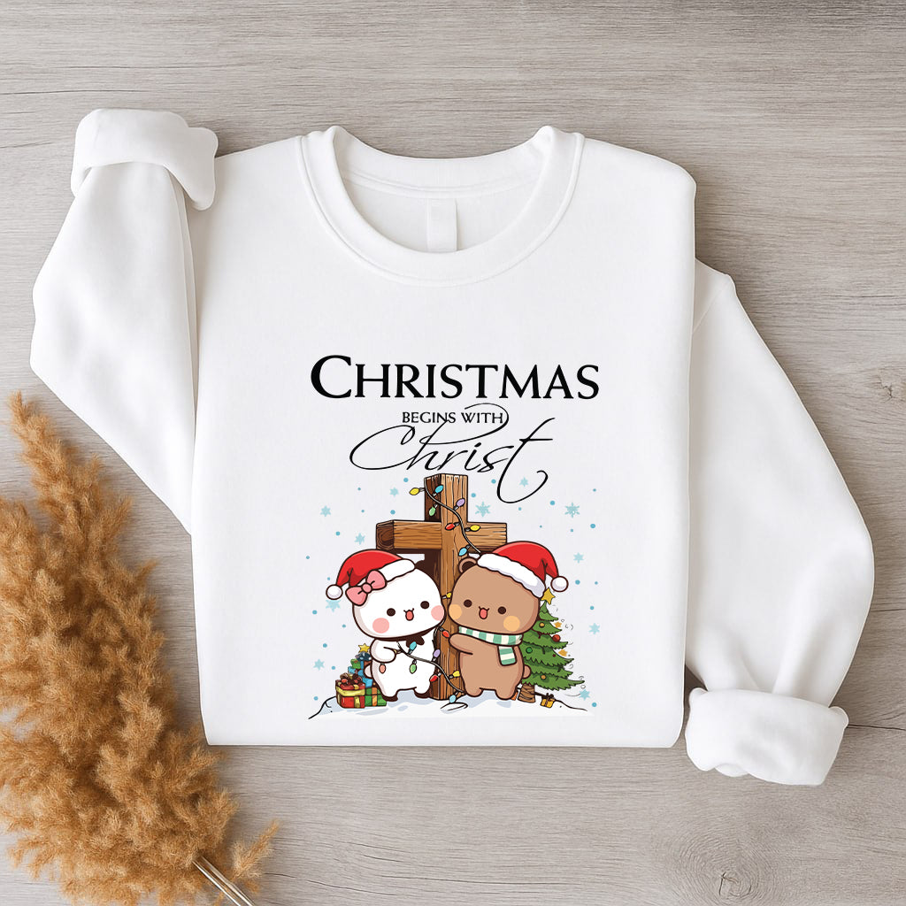 Christmas Begins With Christ Sweatshirt | Cute Christian Christmas Sweatshirt
