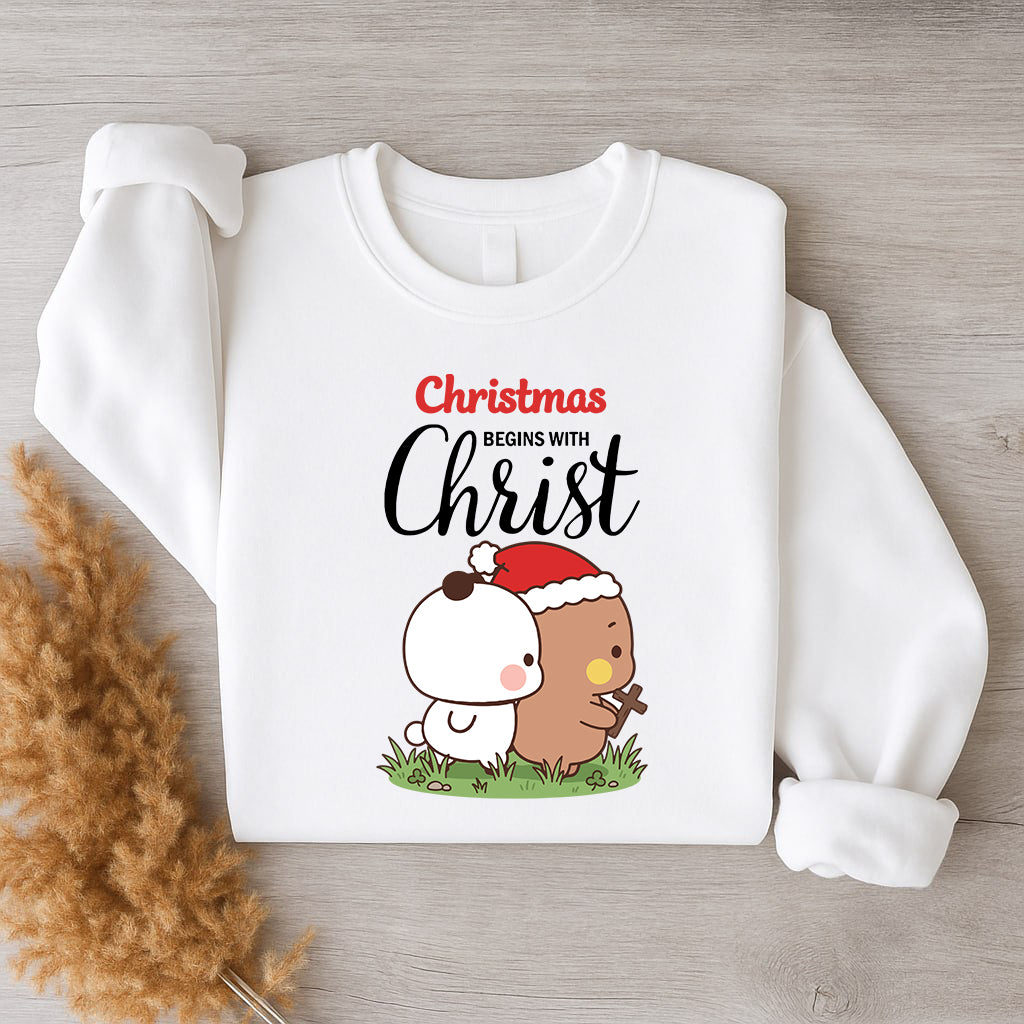 Christmas Begins With Christ Sweatshirt | Cute Christian Holiday Sweatshirt