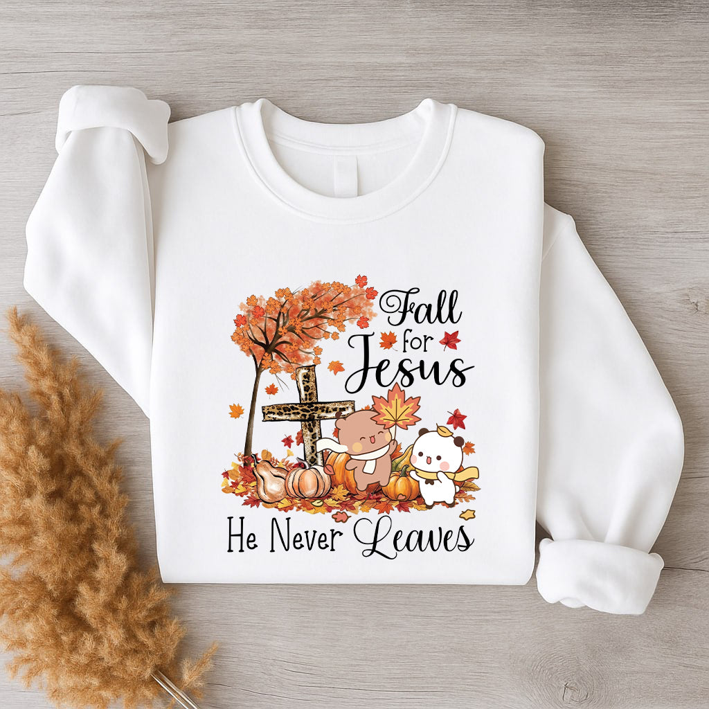 Fall For Jesus Sweatshirt | Christian Fall Sweatshirt, He Never Leaves