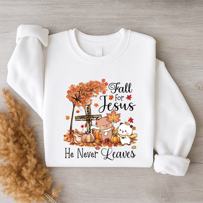 Fall For Jesus Sweatshirt | Christian Fall Sweatshirt, He Never Leaves