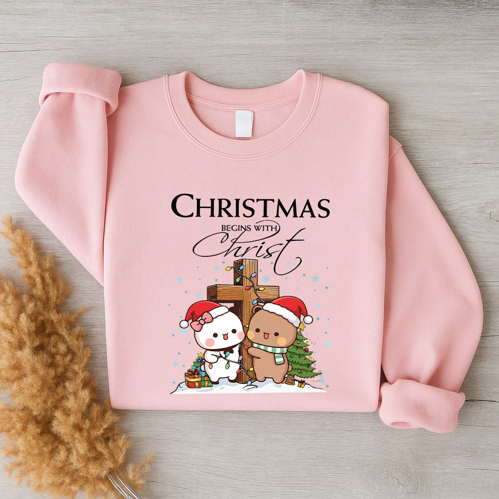 Christmas Begins With Christ Sweatshirt | Cute Christian Christmas Sweatshirt