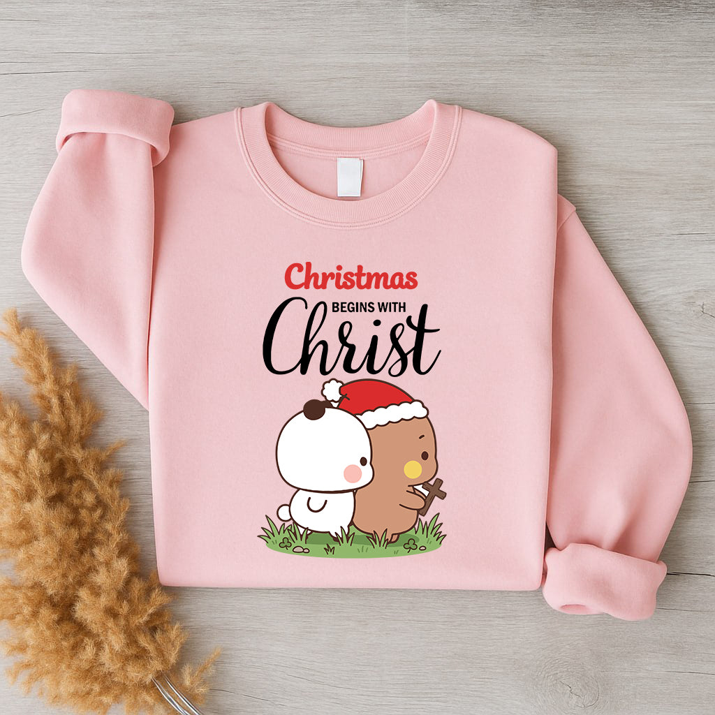 Christmas Begins With Christ Sweatshirt | Cute Christian Holiday Sweatshirt