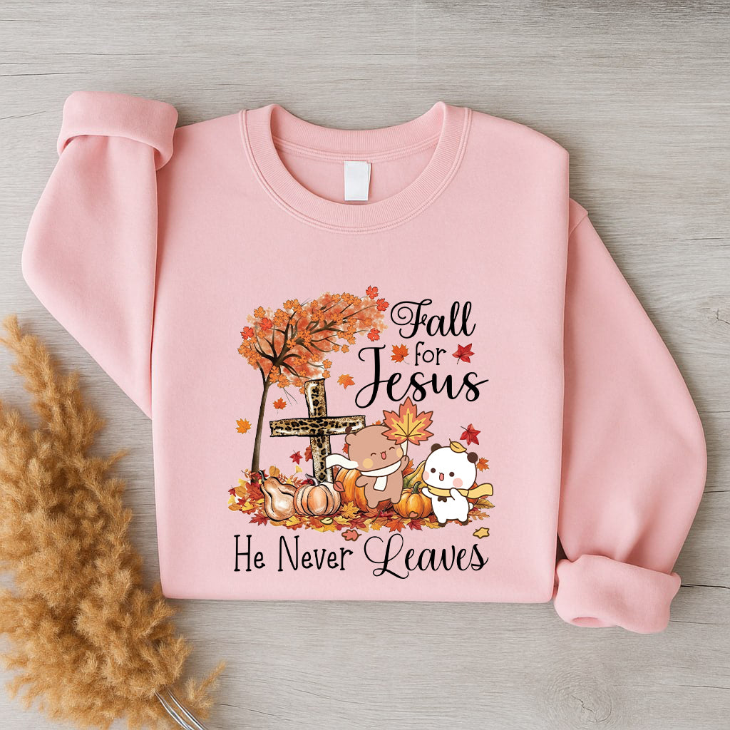 Fall For Jesus Sweatshirt | Christian Fall Sweatshirt, He Never Leaves