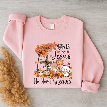 Fall For Jesus Sweatshirt | Christian Fall Sweatshirt, He Never Leaves