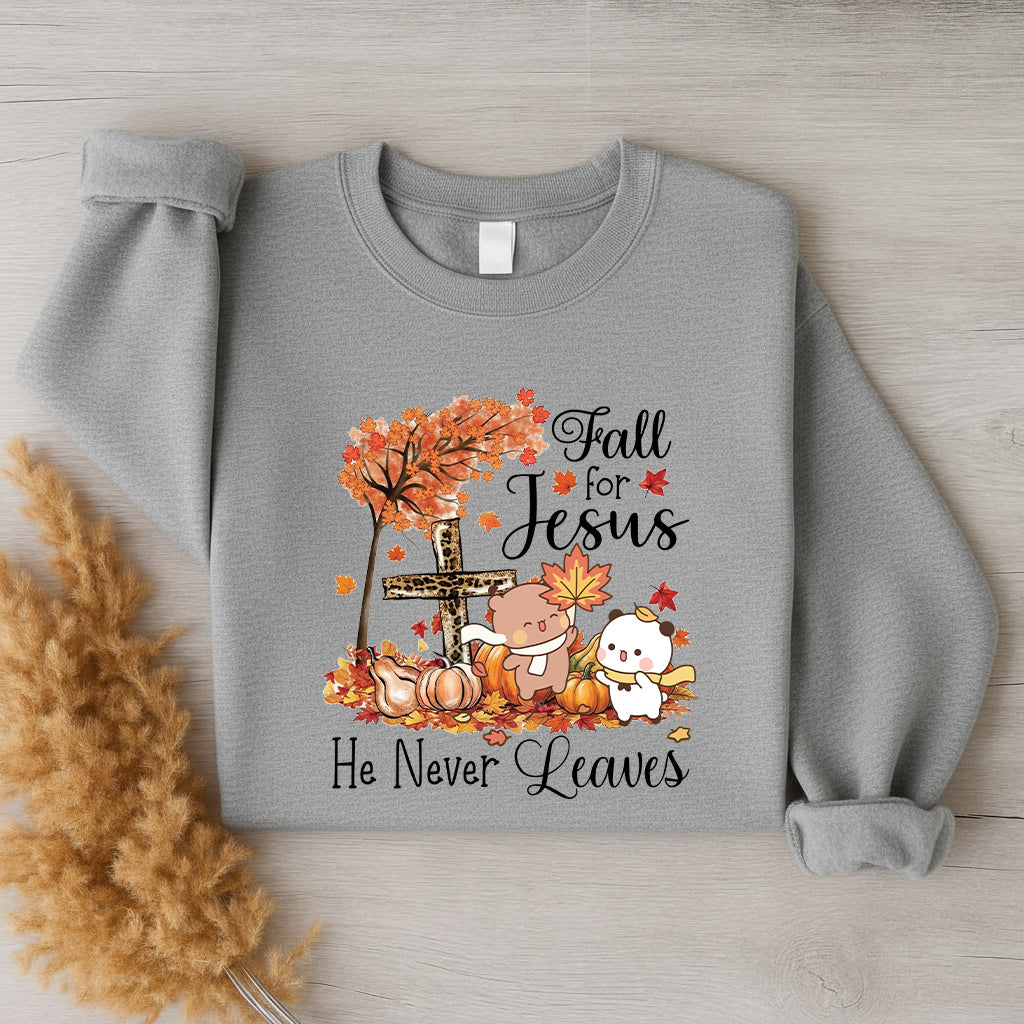 Fall For Jesus Sweatshirt | Christian Fall Sweatshirt, He Never Leaves