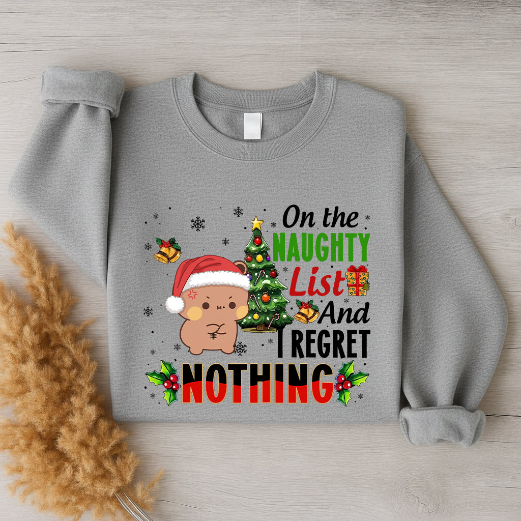 On The Naughty List And I Regret Nothing Sweatshirt | Funny Christmas Matching Couple Sweatshirt
