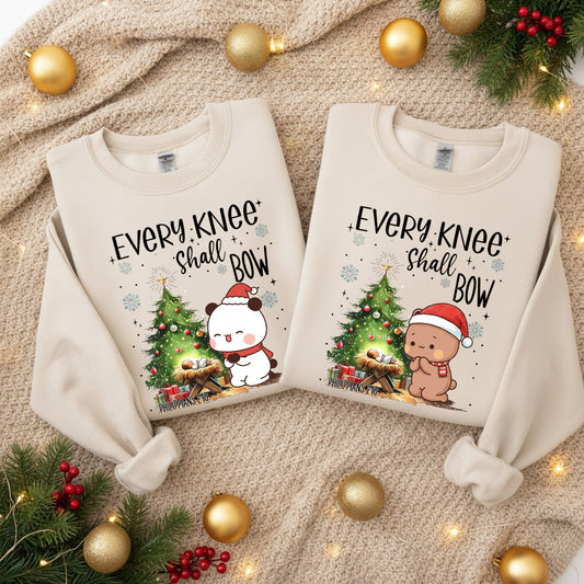 Every Knee Shall Bow Christmas Sweatshirt | Matching Christian Couple Sweatshirt