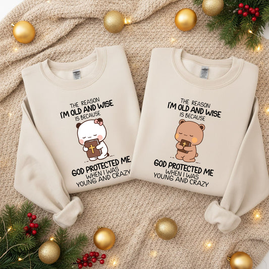 God Protected Me Christian Sweatshirt | Matching Faith-Based Couple Sweatshirt
