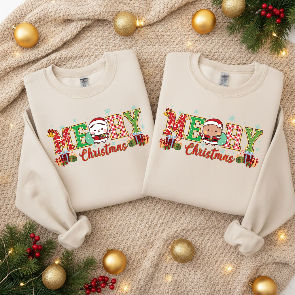 Bubu & Dudu Merry Christmas Sweatshirt Set – Cute Matching Holiday Sweaters for Couples
