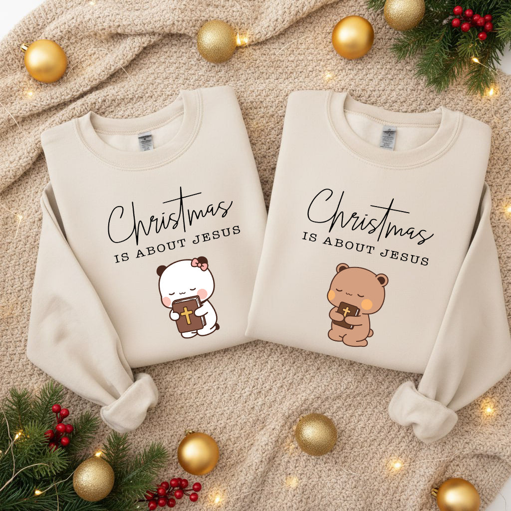 Christmas Is About Jesus Sweatshirt | Bubu & Dudu Matching Christian Holiday Sweatshirt