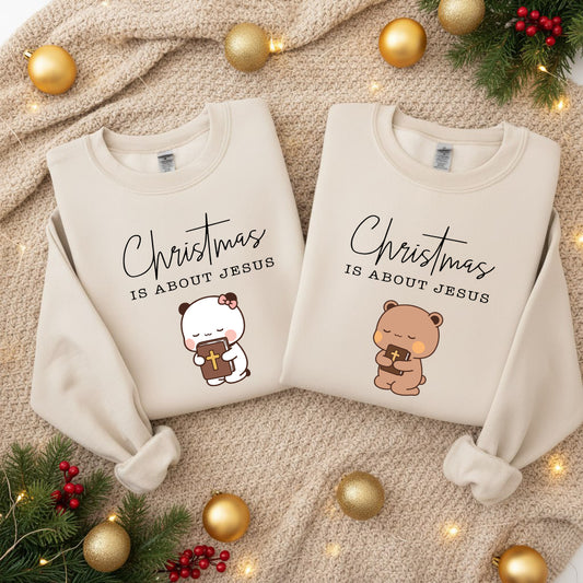 Christmas Is About Jesus Sweatshirt | Bubu & Dudu Matching Christian Holiday Sweatshirt