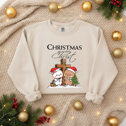 Christmas Begins With Christ Sweatshirt | Cute Christian Christmas Sweatshirt