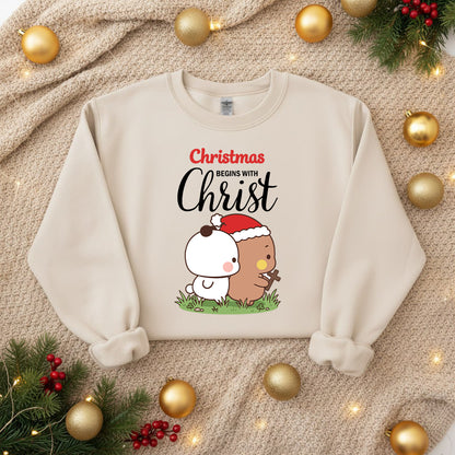 Christmas Begins With Christ Sweatshirt | Cute Christian Holiday Sweatshirt