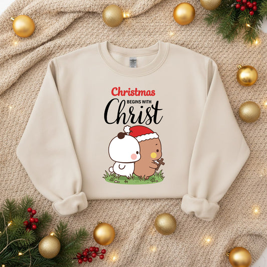 Christmas Begins With Christ Sweatshirt | Cute Christian Holiday Sweatshirt