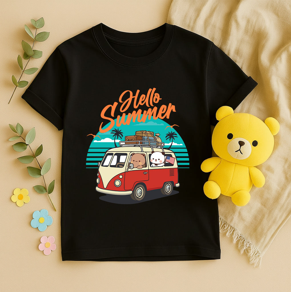 Hello Summer Retro Beach Graphic T-Shirt | 100% Cotton Vacation Tee