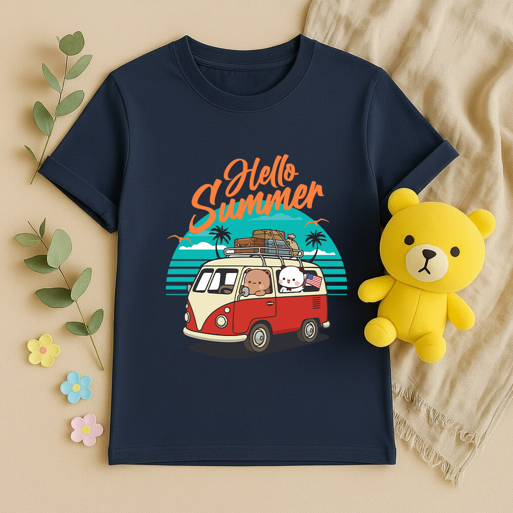Hello Summer Retro Beach Graphic T-Shirt | 100% Cotton Vacation Tee