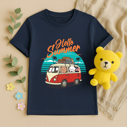Hello Summer Retro Beach Graphic T-Shirt | 100% Cotton Vacation Tee