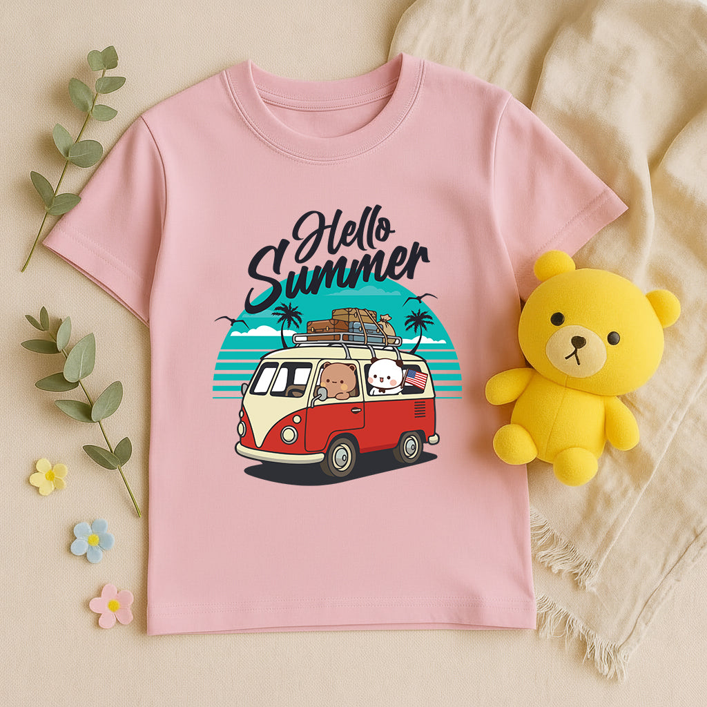 Hello Summer Retro Beach Graphic T-Shirt | 100% Cotton Vacation Tee