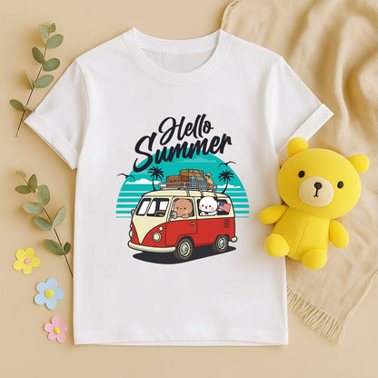 Hello Summer Retro Beach Graphic T-Shirt | 100% Cotton Vacation Tee