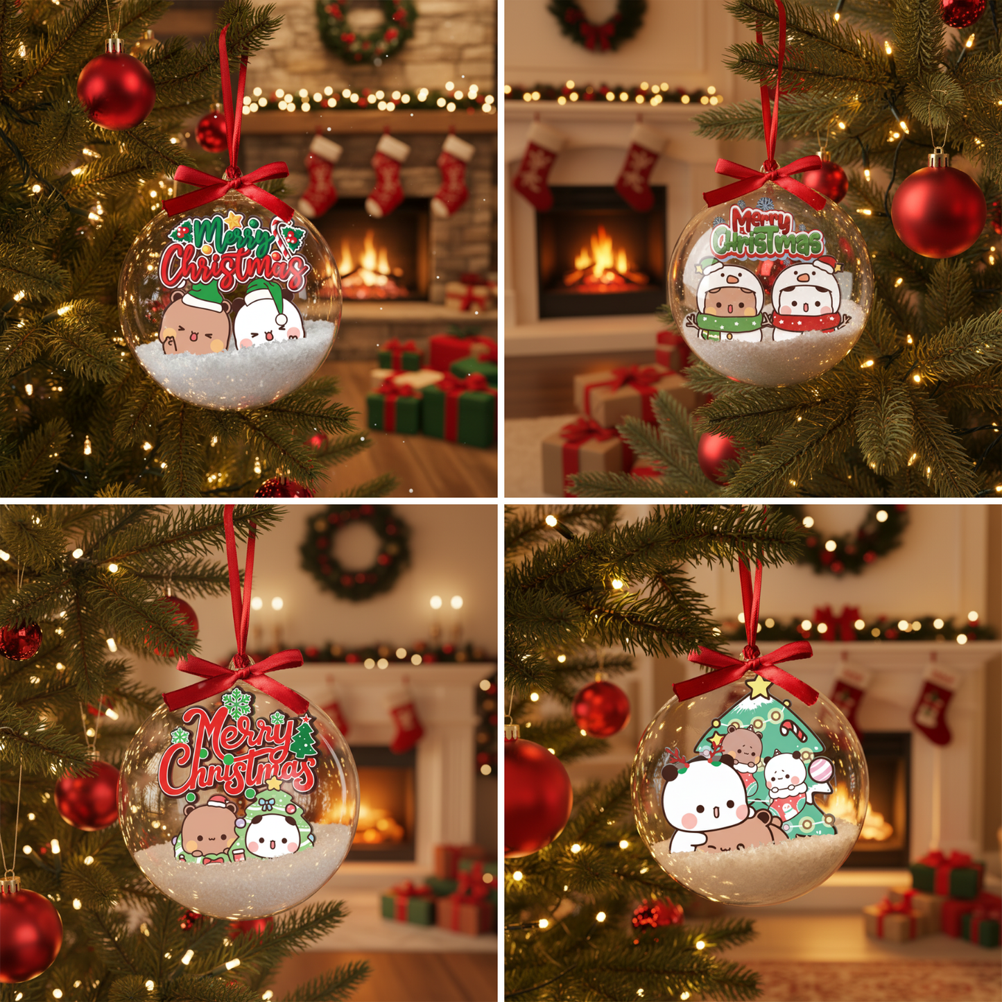 Bubu & Dudu Cute Christmas Ornaments – Adorable Bear Couple Holiday Tree Decorations Gift for Lovers & Family