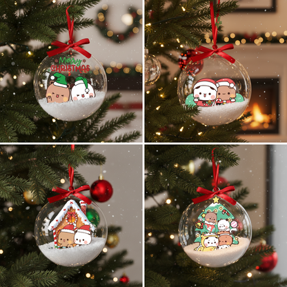 Bubu & Dudu Merry Christmas Ornament – Cute Bear Couple Holiday Tree Bauble