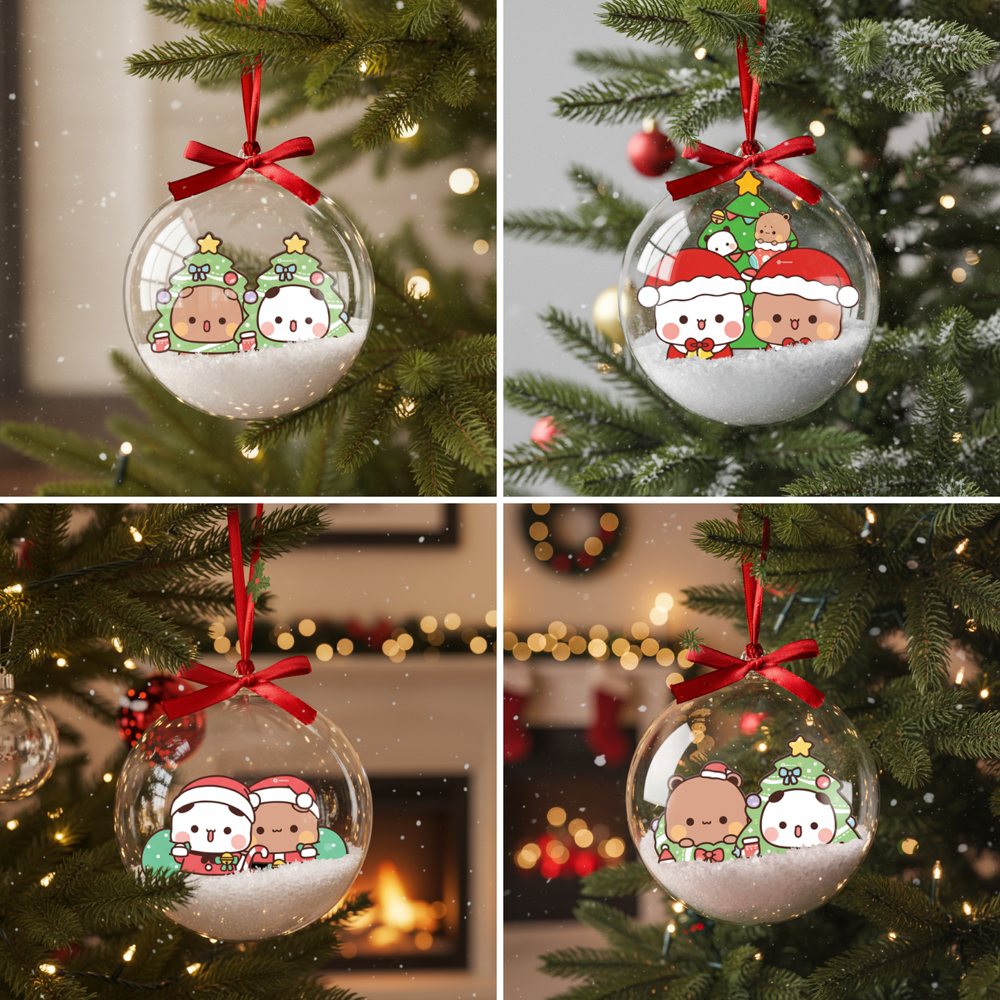 Bubu & Dudu Bear Couple Christmas Ornament – Kawaii Santa Holiday Tree Bauble