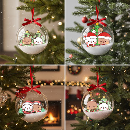 Bubu & Dudu Bear Couple Christmas Ornament – Kawaii Santa Holiday Tree Bauble