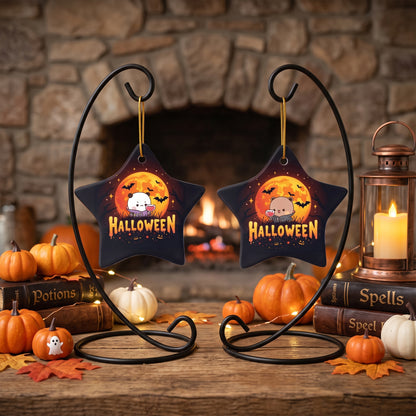 Bubu & Dudu Halloween Ceramic Ornament – Cute Spooky Moon Star Decoration