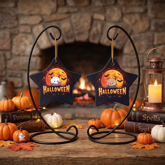 Bubu & Dudu Halloween Ceramic Ornament – Cute Spooky Moon Star Decoration