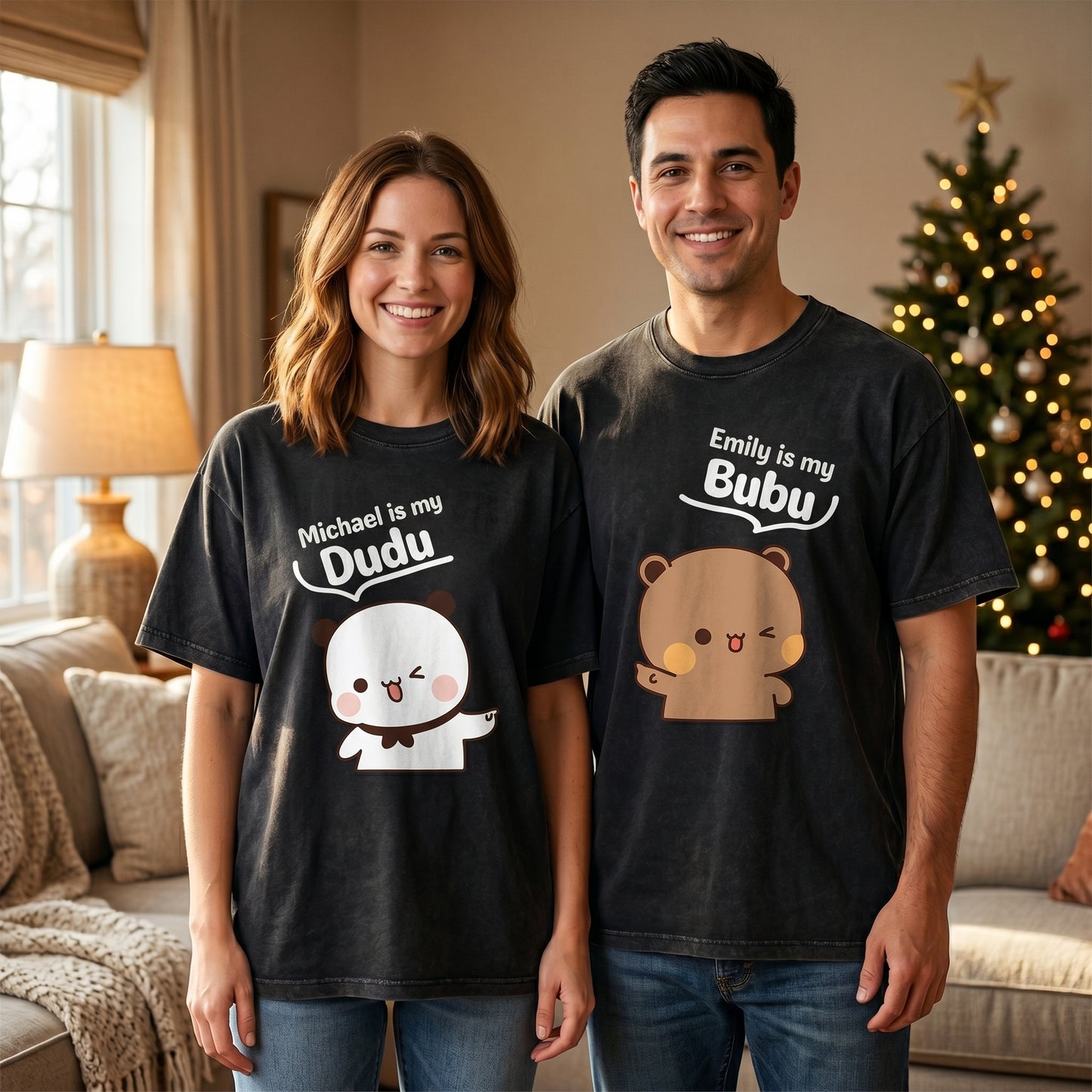 Custom Name Bubu & Dudu Mineral Wash Matching T-Shirt