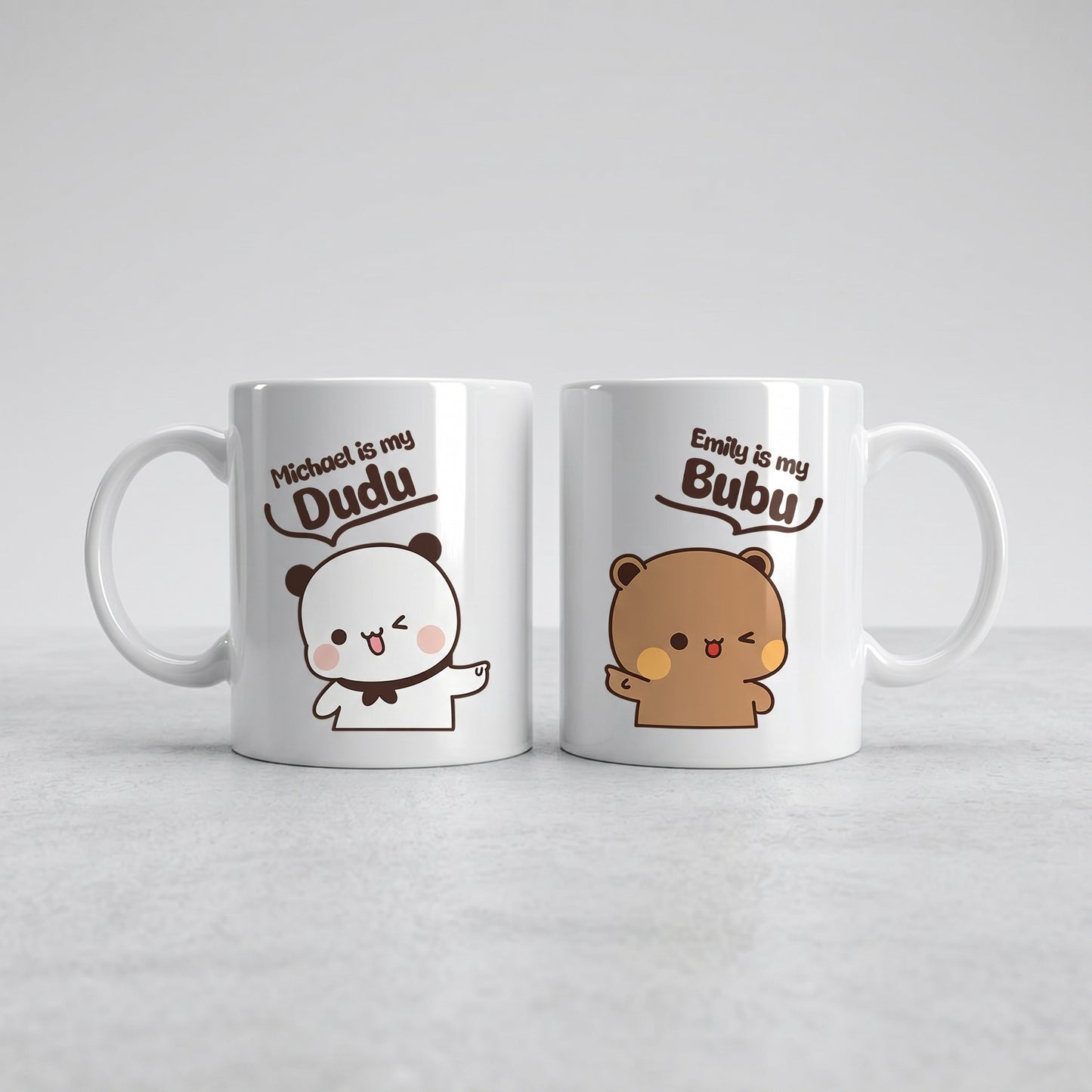 Custom Name Bubu & Dudu Couple Mug Set – Personalized Matching Mugs for Couples