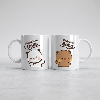 Custom Name Bubu & Dudu Couple Mug Set – Personalized Matching Mugs for Couples