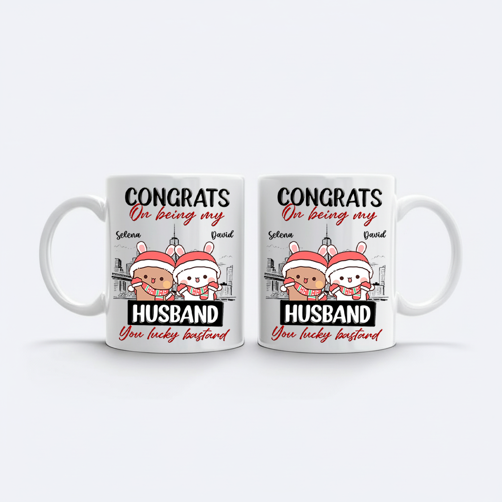 Bubu & Dudu Congrats On Being My Husband Mug – Personalized Name Ceramic Coffee Mug