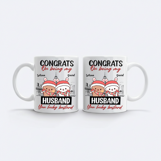 Bubu & Dudu Congrats On Being My Husband Mug – Personalized Name Ceramic Coffee Mug – product image 1