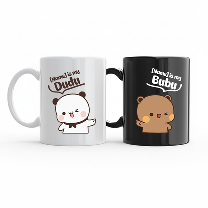 Custom Name Bubu & Dudu Couple Mug Set – Personalized Matching Mugs for Couples