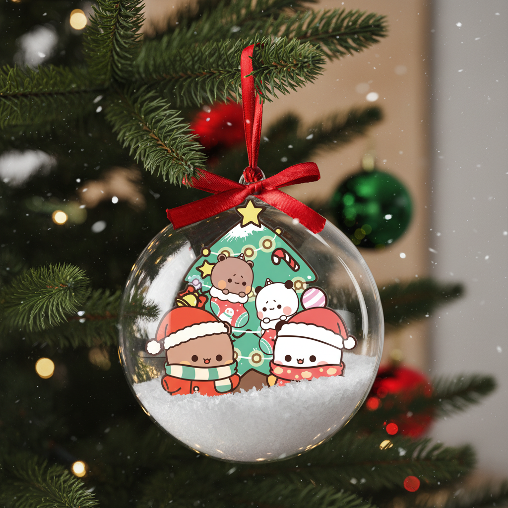 Bubu & Dudu Bear Couple Snowman Ornament – Cute Holiday Christmas Tree Bauble