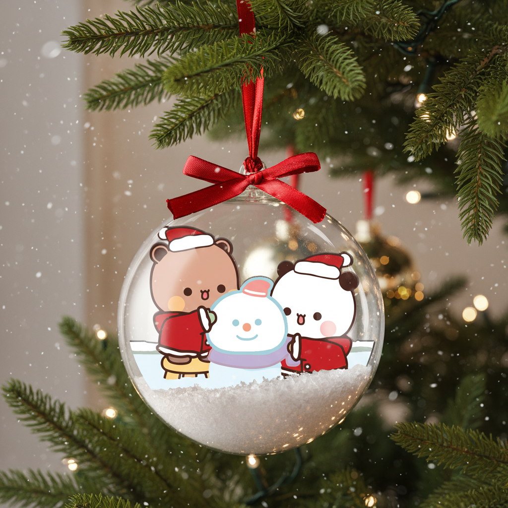 Bubu & Dudu Bear Couple Snowman Ornament – Cute Holiday Christmas Tree Bauble