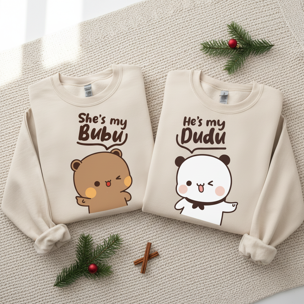 Bubu & Dudu Matching Couple Sweatshirts – Cute His & Her Gift for Couples