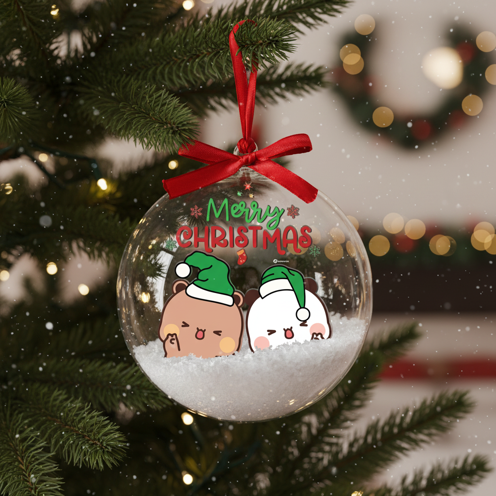 Bubu & Dudu Bear Couple Snowman Ornament – Cute Holiday Christmas Tree Bauble