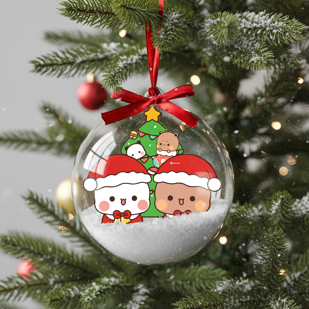 Bubu & Dudu Bear Couple Christmas Ornament – Kawaii Santa Holiday Tree Bauble