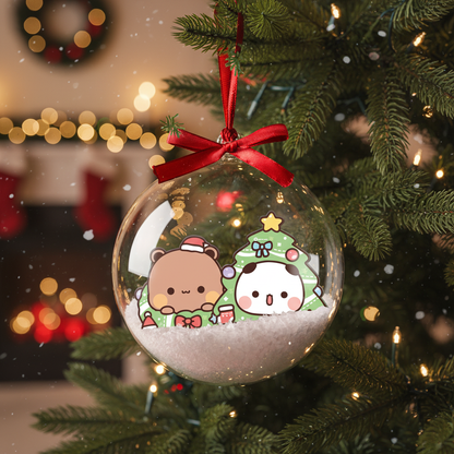 Bubu & Dudu Bear Couple Christmas Ornament – Kawaii Santa Holiday Tree Bauble