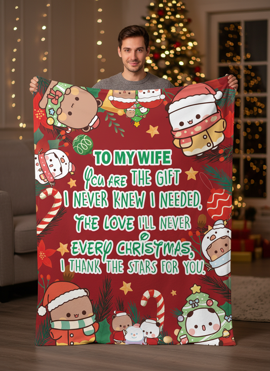 Bubu & Dudu Christmas Blanket – To My Wife Gift, Cozy Fleece Throw with Romantic Love Message