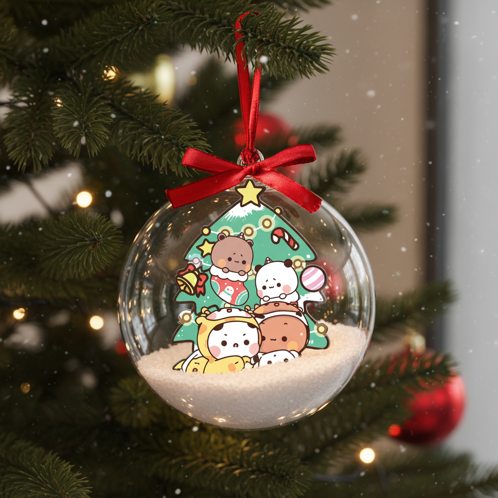 Bubu & Dudu Merry Christmas Ornament – Cute Bear Couple Holiday Tree Bauble
