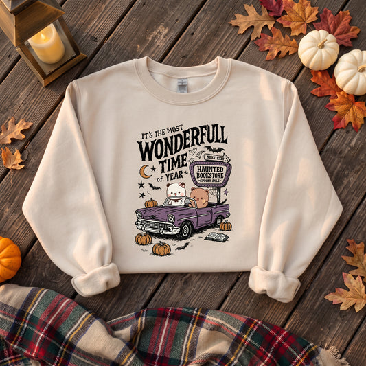 Bubu & Dudu Halloween Sweatshirt – Haunted Bookstore Spooky Season Crewneck